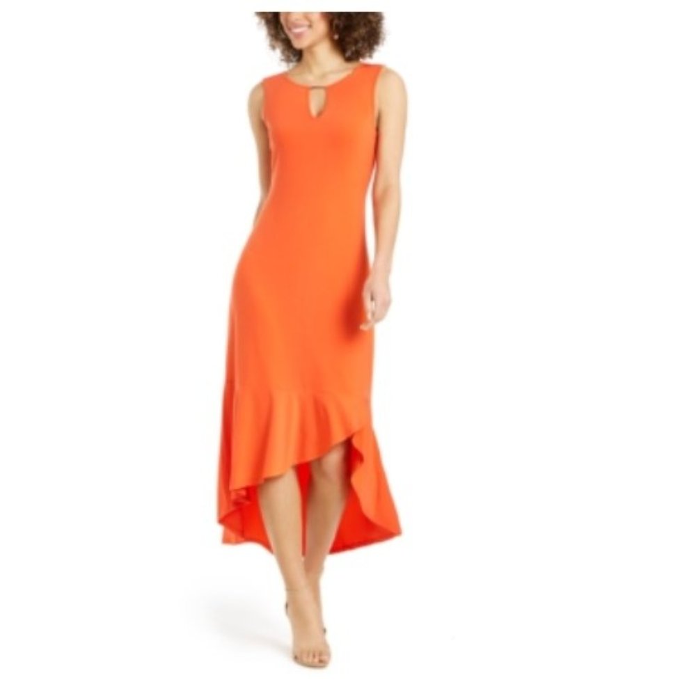 NWT Thalia Sodi  Rich Coral Flounce-Hem Maxi Dress